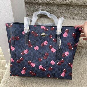 NWT Coach Mollie Tote In Signature Canvas With Cherry Print CAA73